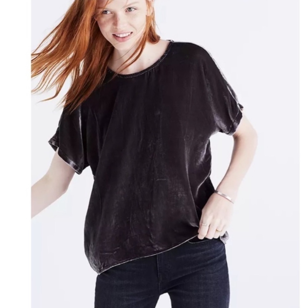 Madewell Velvet Tie Back Top Charcoal Gray